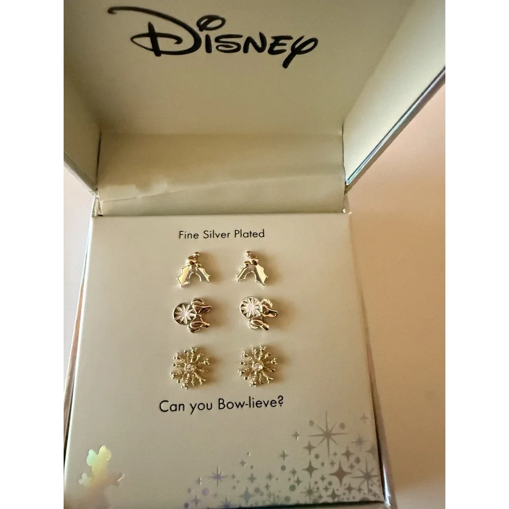 DISNEY Silver Plated Can You Bowlieve Christmas Earring Set Of 3 Minnie